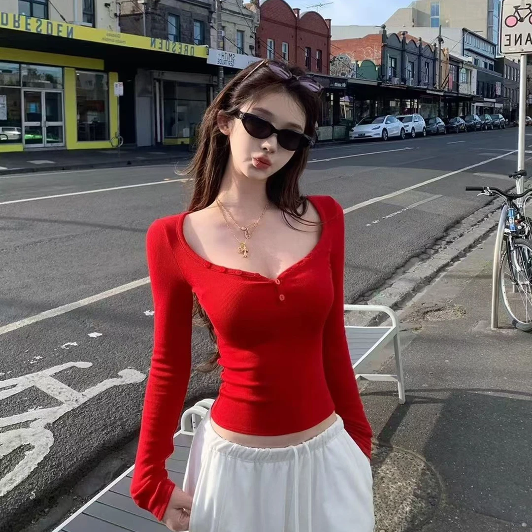 胖mm【纯欲桃心】长袖T恤女秋冬设计感小众打底衫收腰显瘦辣妹上衣