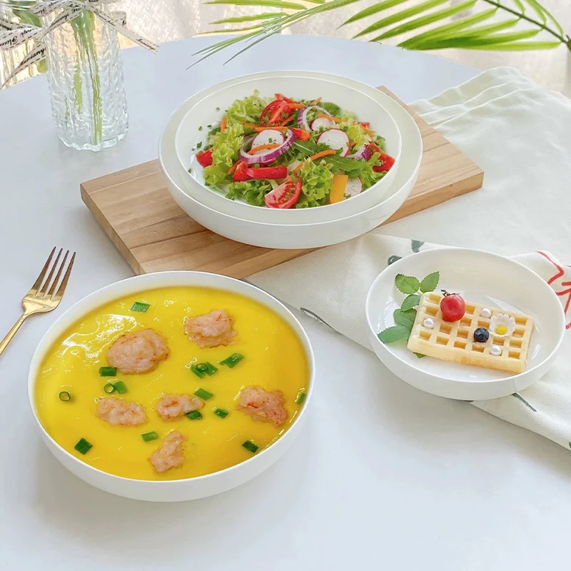 景德镇骨瓷纯白窝盘深口盘子菜盘家用餐具餐盘网红蒸蛋羹高档汤盘