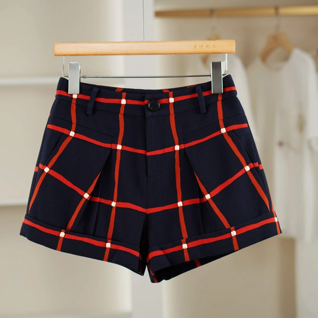 麦迪尚品 507031030 春夏简约休闲复古格纹短裤品牌撤柜女装