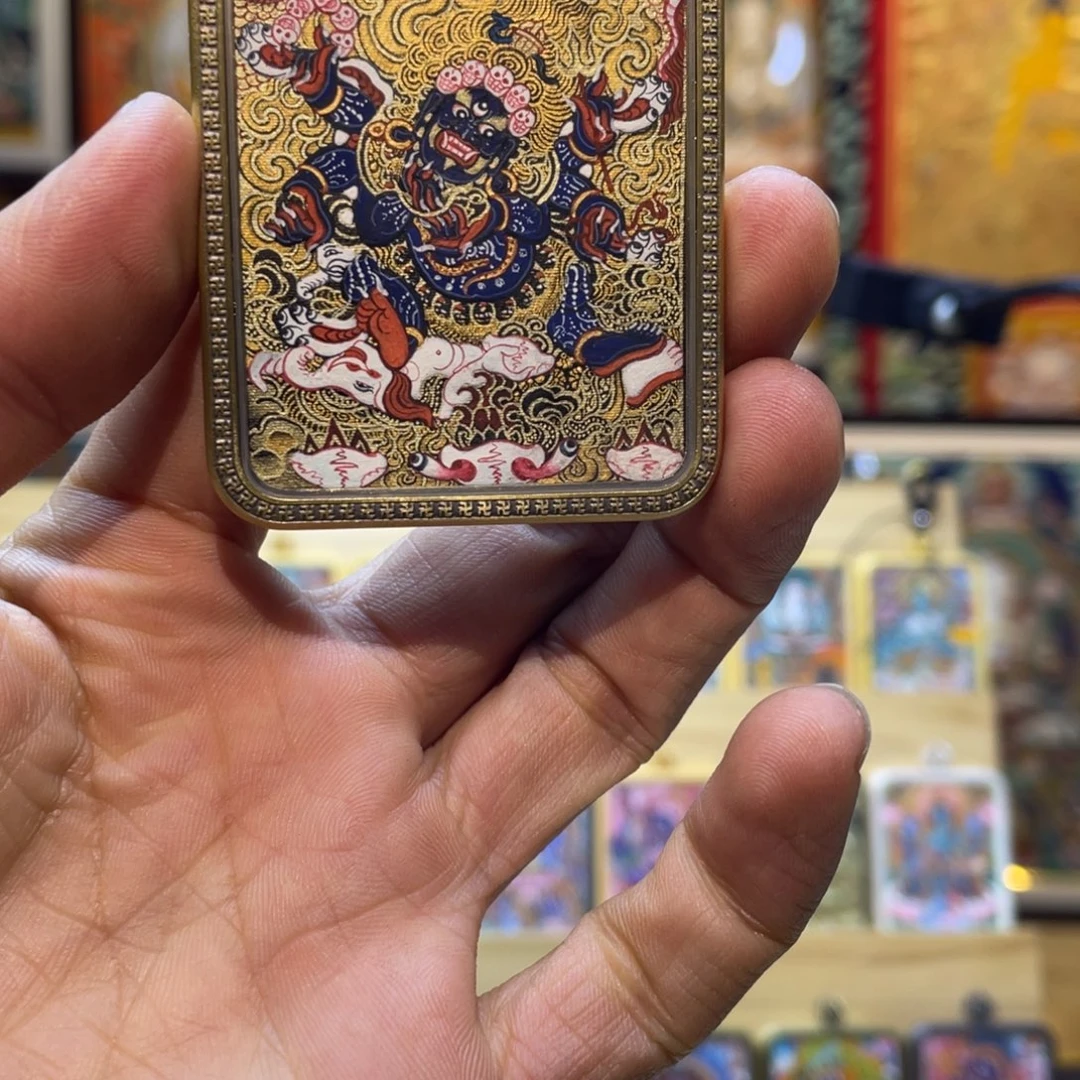 吊坠热贡纯手绘唐卡 大黑天