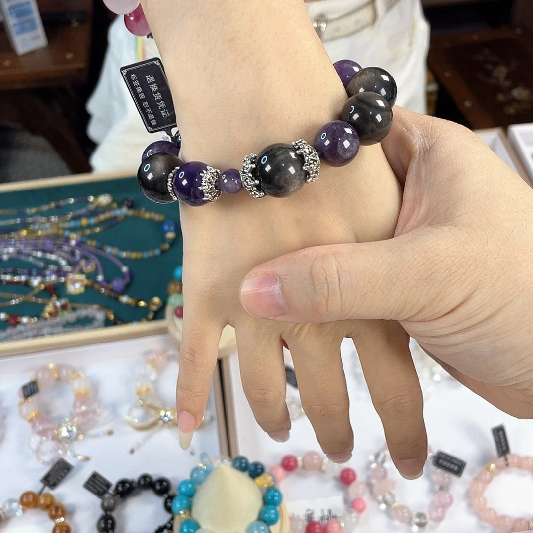 水晶手链银S925镀金镶嵌