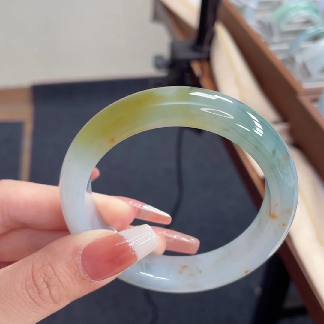 翡翠手镯未镶嵌黄翡特色镯5655  4号