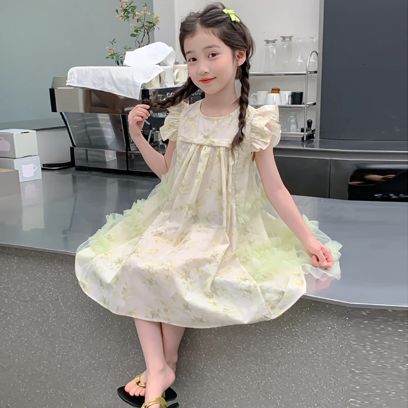 女童连衣裙夏装2025新款女孩夏季裙子洋气好看飞袖纱裙儿童公主裙