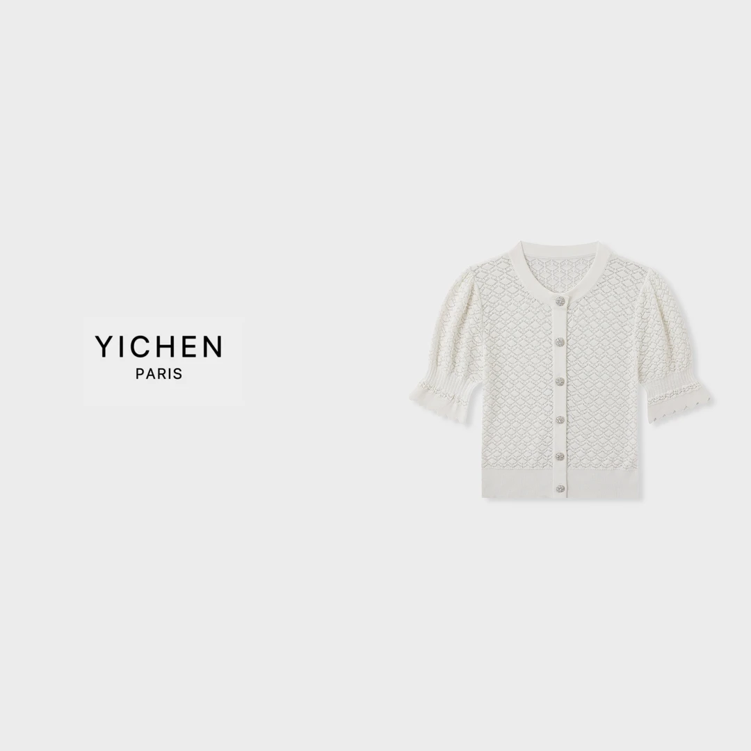 YC 24p重工镂空花边单排扣针织短袖-2637