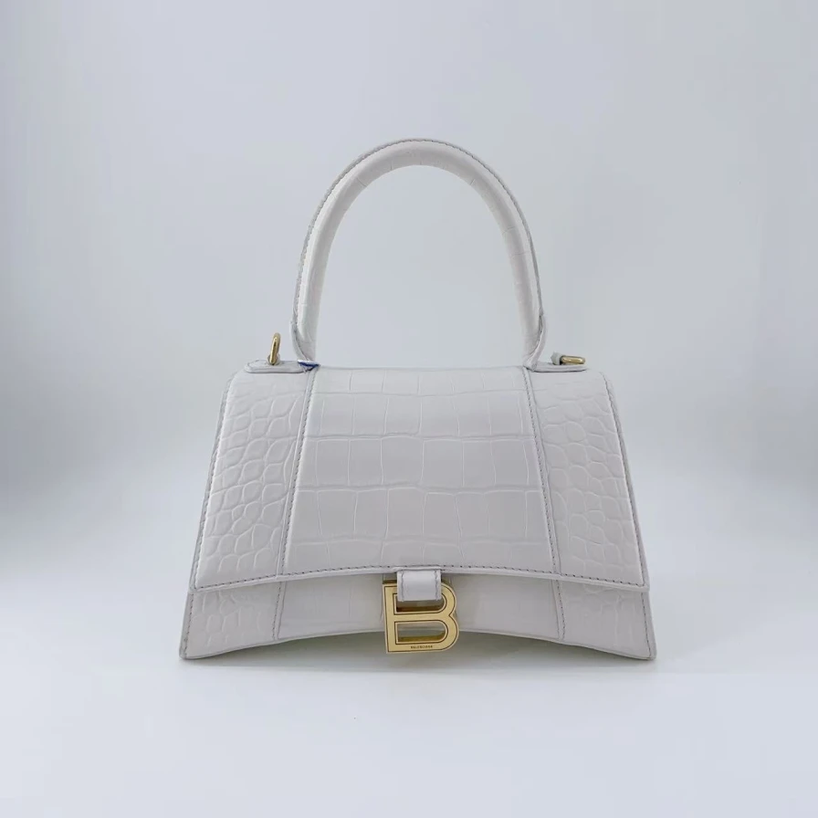 95新 Balenciaga/巴黎世家  白色鳄压沙漏手提包 1654 9103