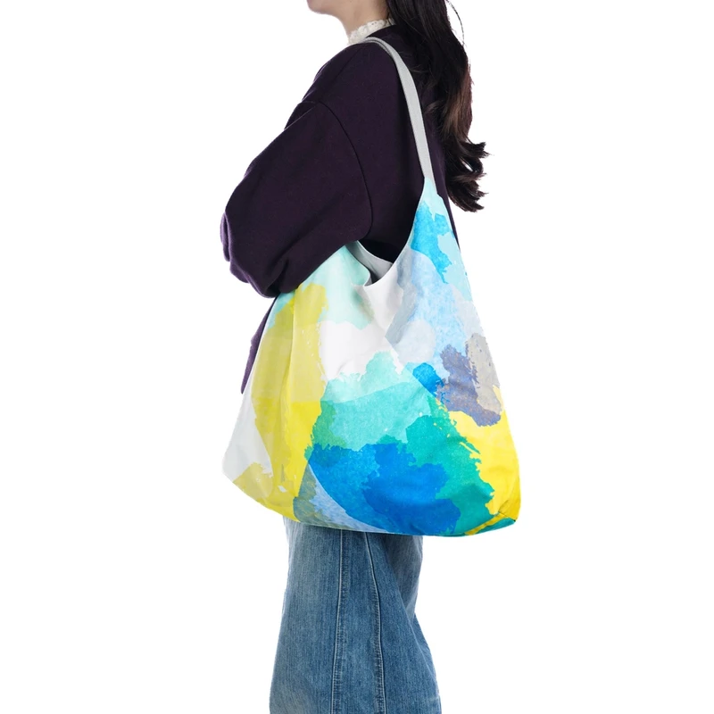 无则艺黄绿蓝【冰丝月牙包】时尚印花运动单肩环保百搭