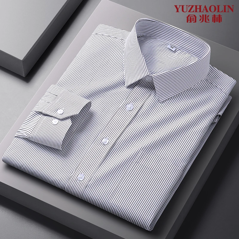 俞兆林竖条纹衬衫男士长袖衬衫春夏款高档商务休闲免烫抗皱衬衣男