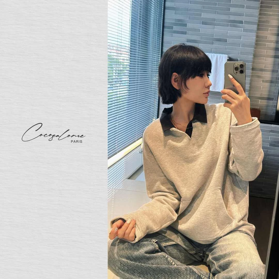 韩彬彬"灰天鹅"蜂窝纹肌理出游毛圈宽松慵懒V领百搭卫衣2032-1