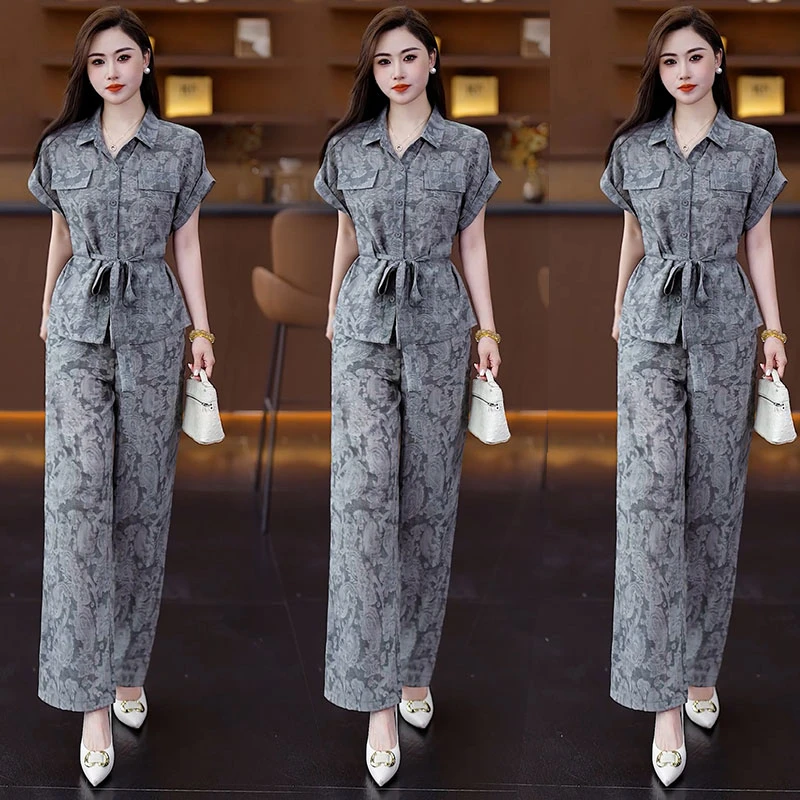 夏季新款女装气质妈妈套装女两件套2025减龄显瘦中年洋气时髦套装