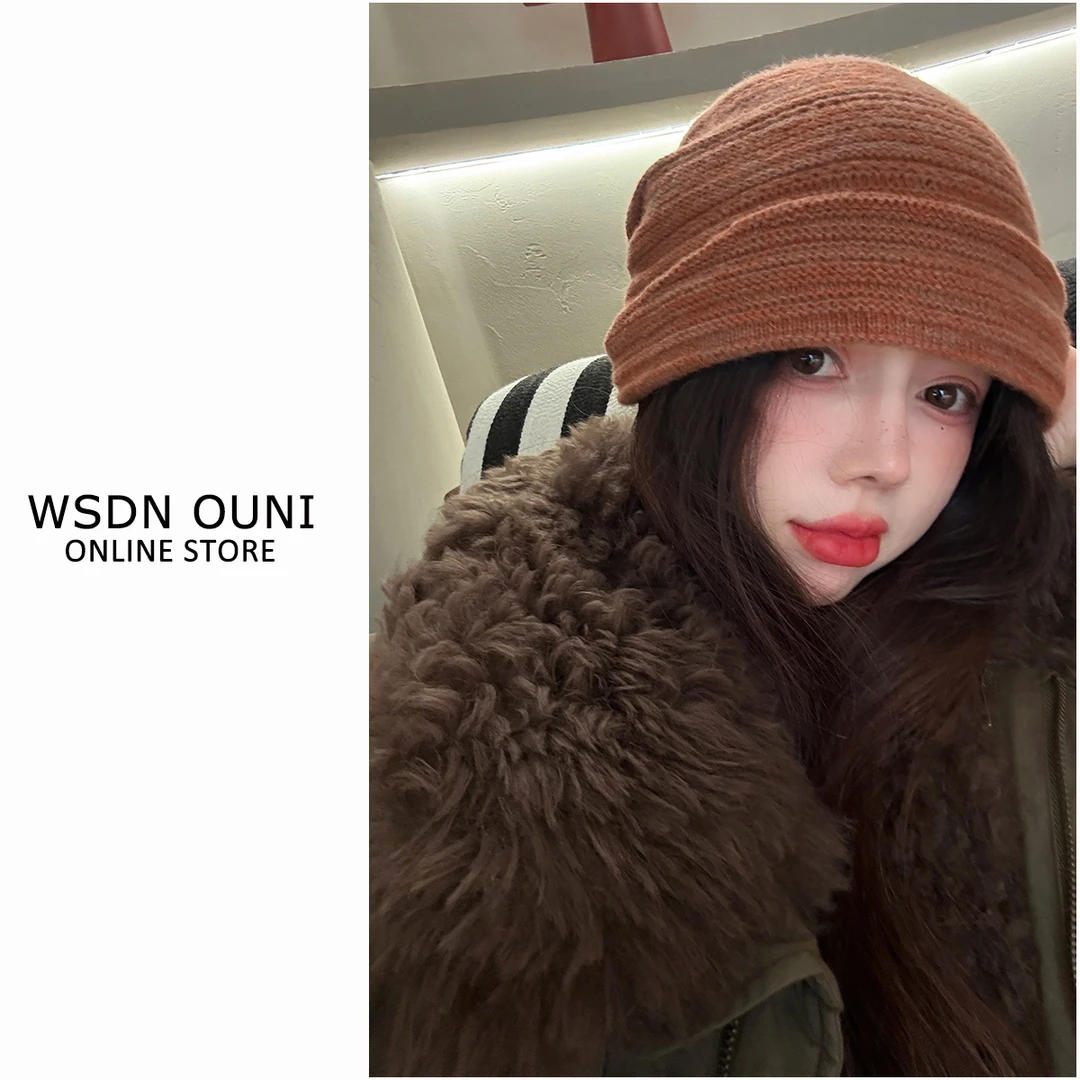 【100澳毛堆堆帽】韩系百搭褶皱堆堆帽秋冬100羊毛卷檐包头冷帽