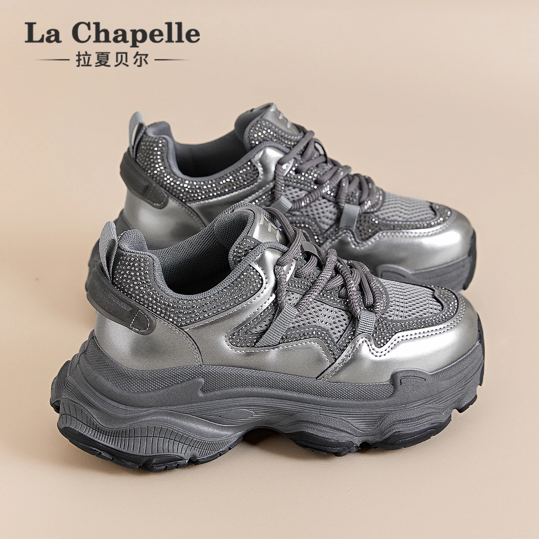 拉夏贝尔复古厚底增高老爹鞋女2025秋季新款潮流休闲鞋百搭运动鞋