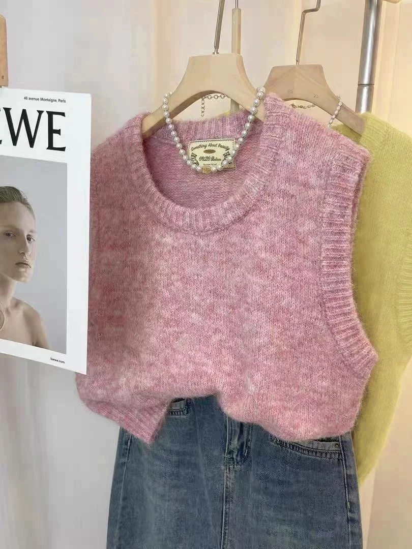 网红冰激凌色针织马甲女春季新款叠穿毛衣背心日系软糯马夹坎肩女