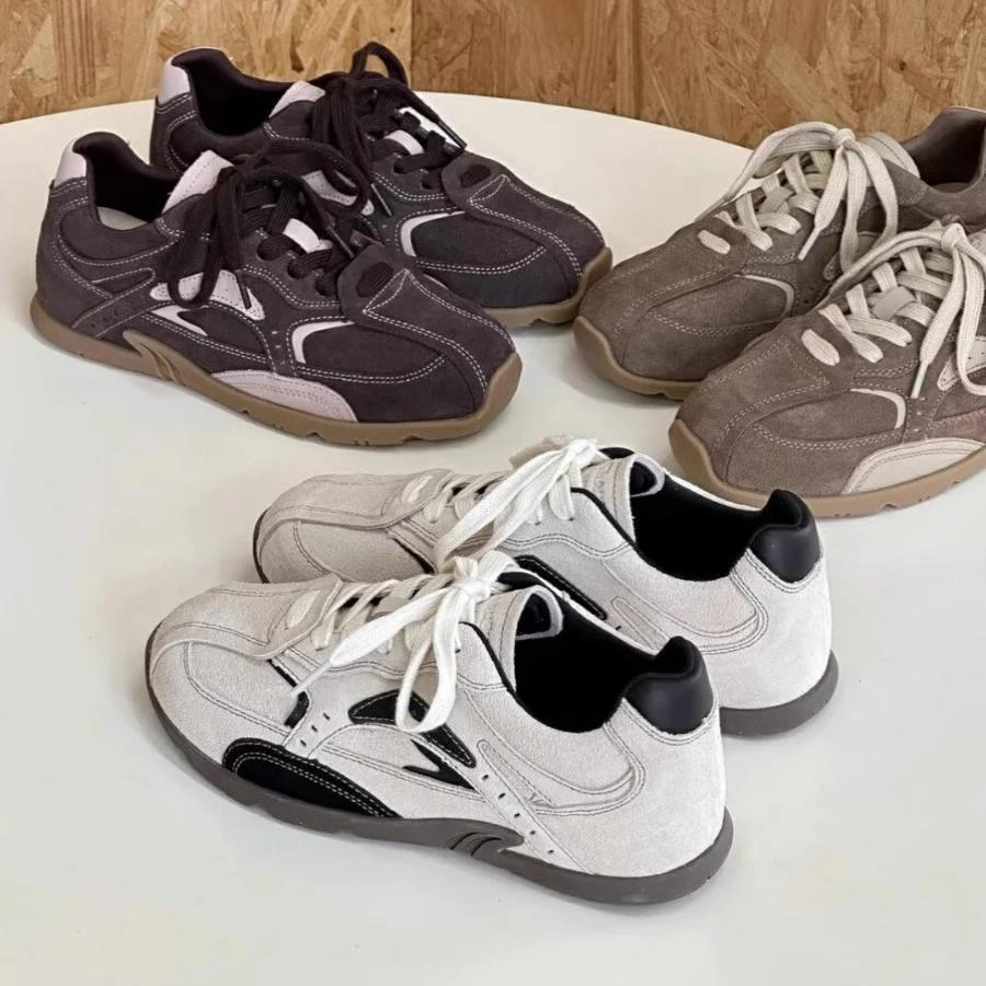 【FBZN官方正品】真皮复古拼色德训鞋女2025秋季爆款平底软底阿甘