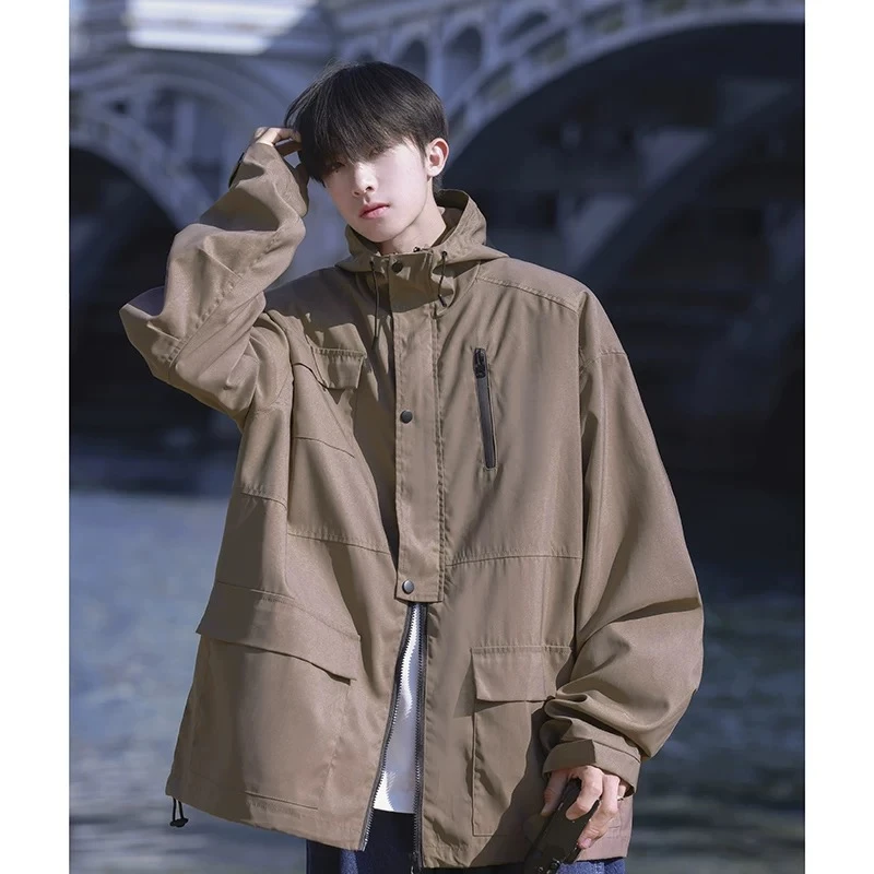 户外软壳冲锋衣情侣款春秋季新款连帽外套拉链设计感工装夹克A970