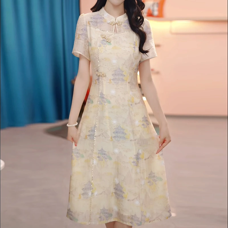 云禧新中式国风旗袍裙子女款爆款2025新款显瘦夏季刺绣收腰连衣裙