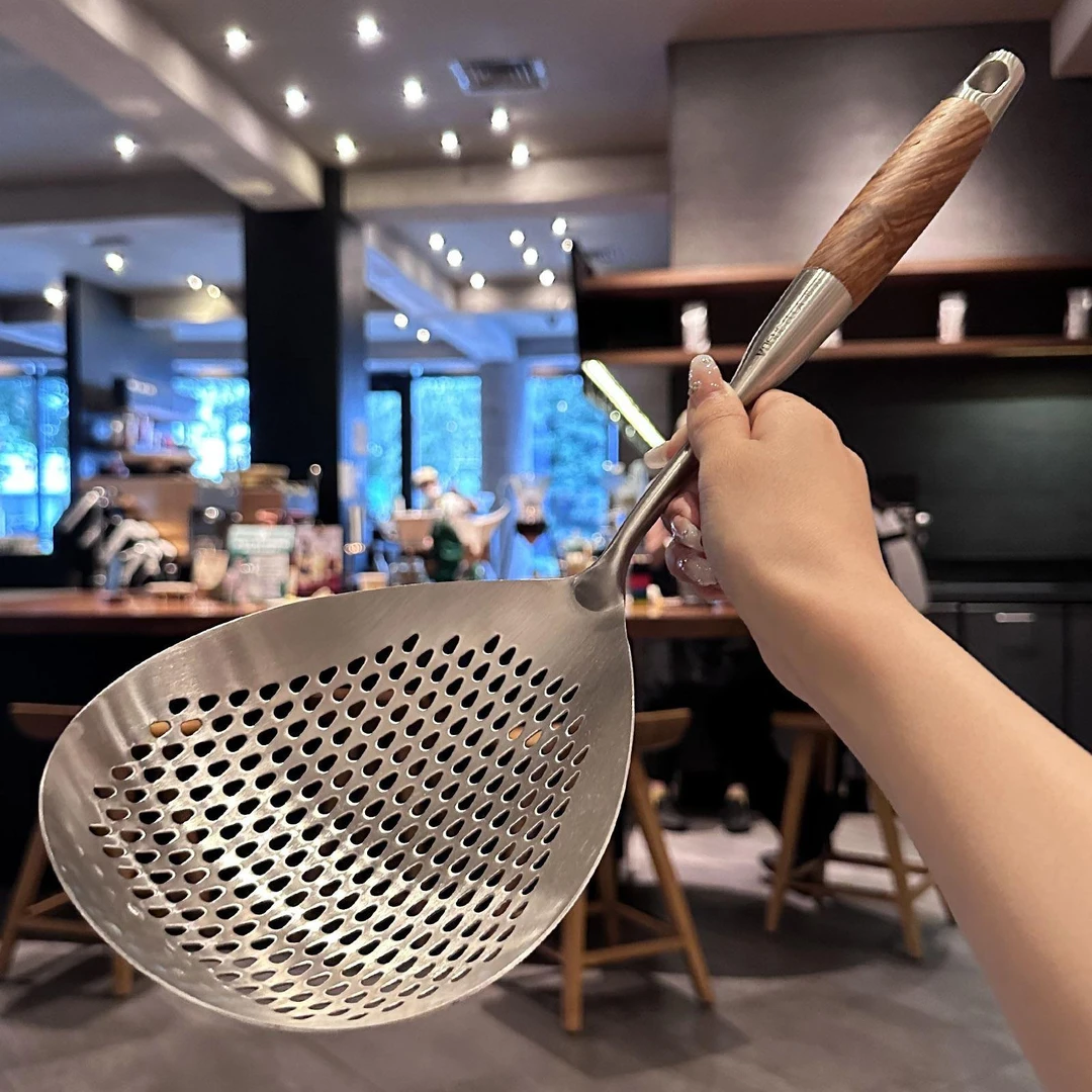 【梨花木大漏勺】油炸漏勺锅铲大汤勺面条饺子过滤勺家用长柄神器