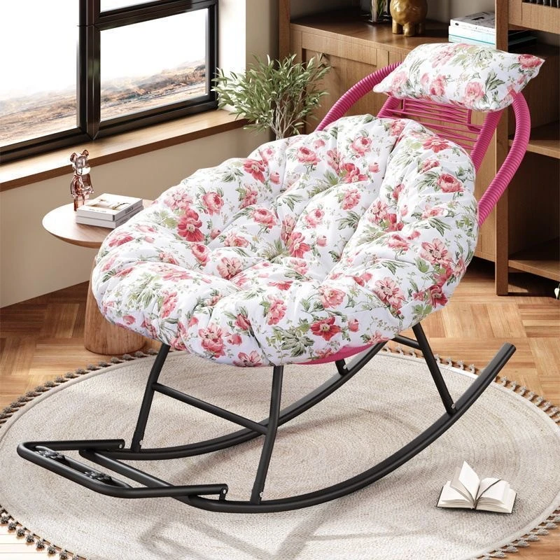 外贸舒适懒人椅庭院逍遥椅家用老人客厅月亮摇摇椅彩虹编织躺椅子