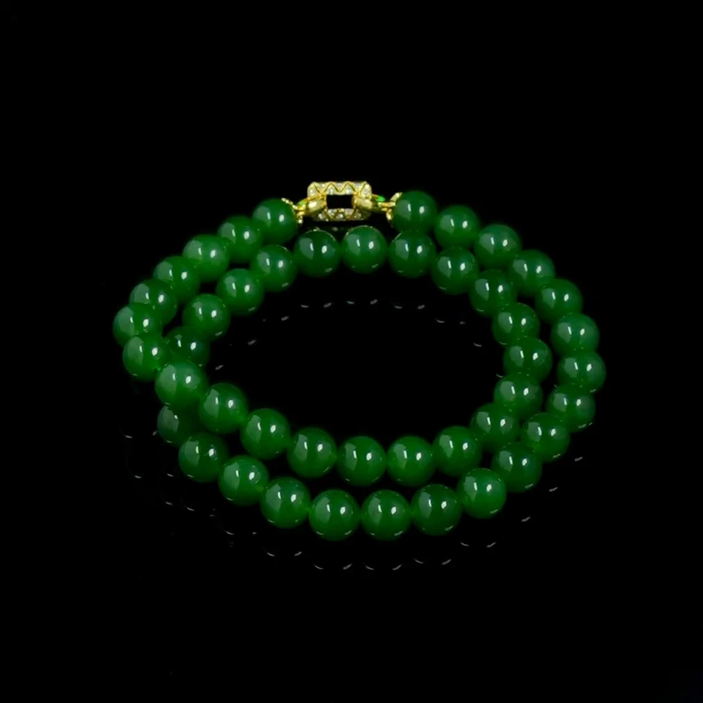 V姐|稀缺|和田玉俄碧玉圆珠妈妈链 9.5mm-18K-GN53027