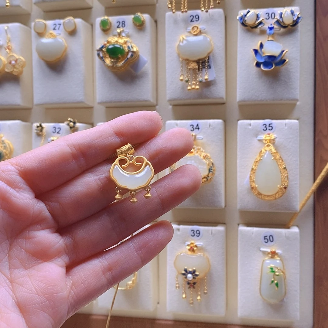 和田玉颈饰银S925镶嵌