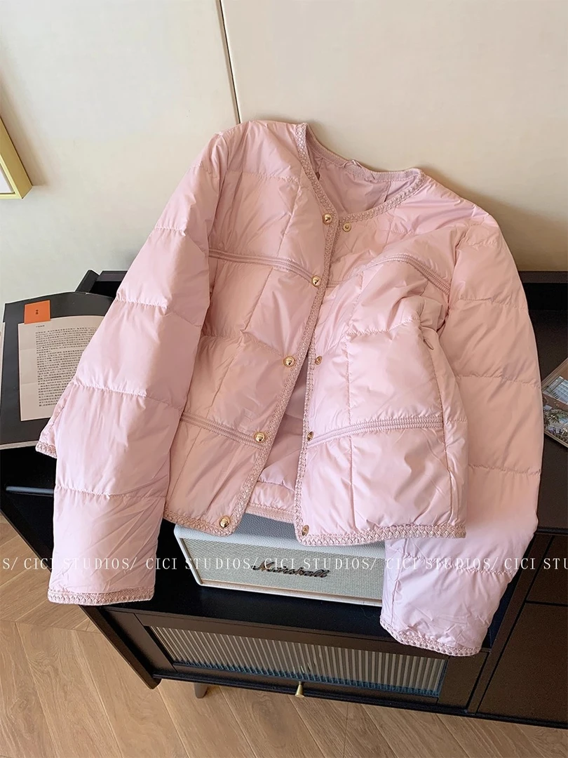 小香风气质粉色圆领女装冬季2025新款温柔保暖气质加厚面包服棉服