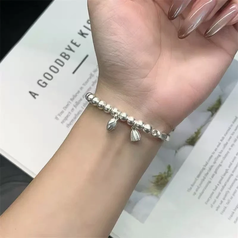 足银手链 9999纯银手链女款古法两世欢串珠手串时尚高级感个性