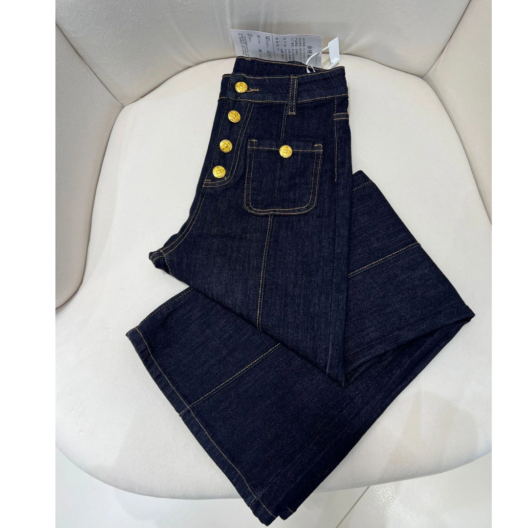 冬季加绒黑金蓝韩系极简风秋冬新款高腰显瘦不贴腿微喇牛仔裤女