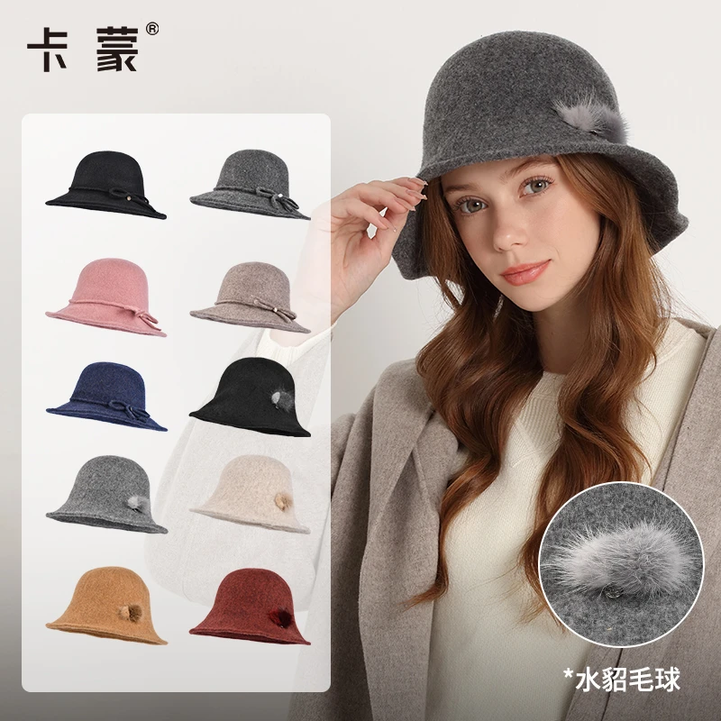 秋冬户外毛呢可折叠盆帽女百搭渔夫帽气质礼帽 女款