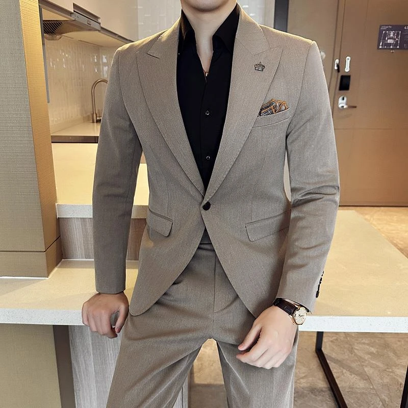 韩版休闲 西装两件套男春季新款帅气职业正装修身西服套装伴郎礼