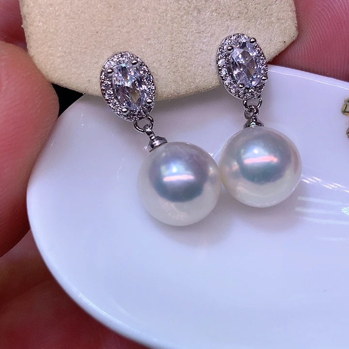银S925镶嵌耳饰淡水珍珠