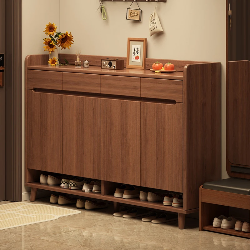 入户实木鞋柜家用门口新款2025爆款室内置物大容量柜一体靠墙鞋架