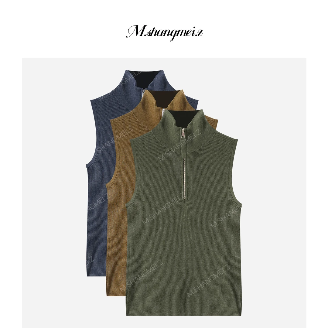 M.SHANGMEI.Z/沐熙【有型高领】美大哥百搭通勤针织背心X082986