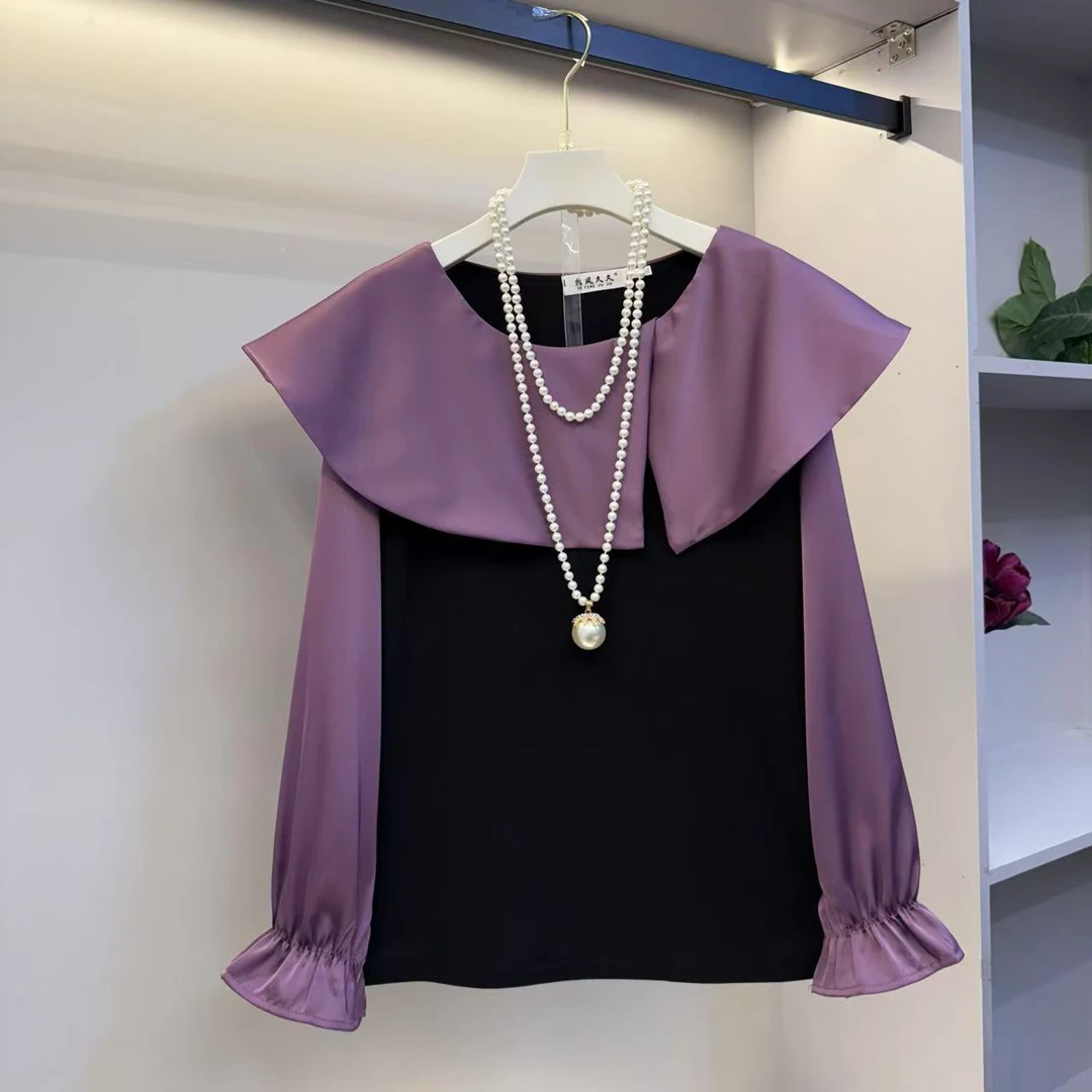 欧货新款遮肉显瘦气质百搭时尚娃娃领女人衫