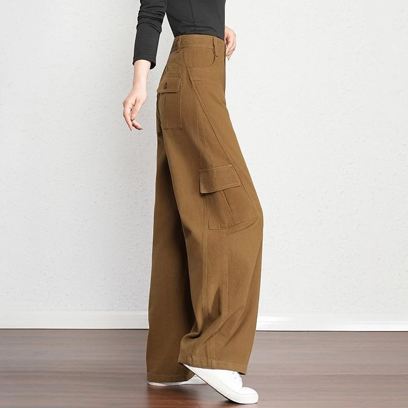 2025春夏新款高腰工装裤哈伦裤牛仔裤大码裤卡其高级工装女裤韩版