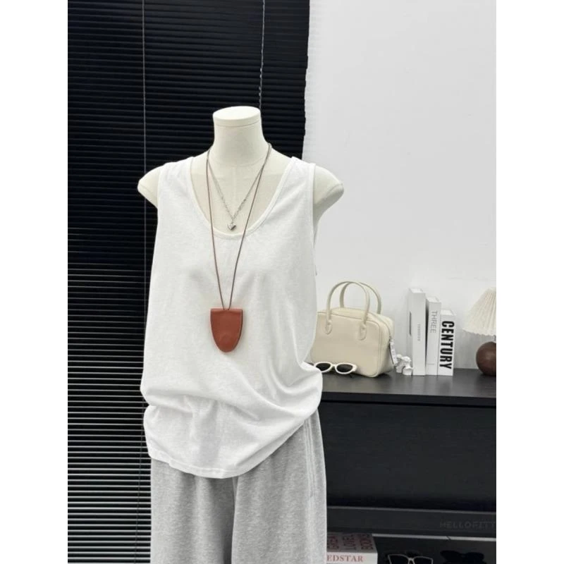 韩版雪花棉宽松无袖遮副乳吊带背心女春夏松弛感透气内搭打底上衣