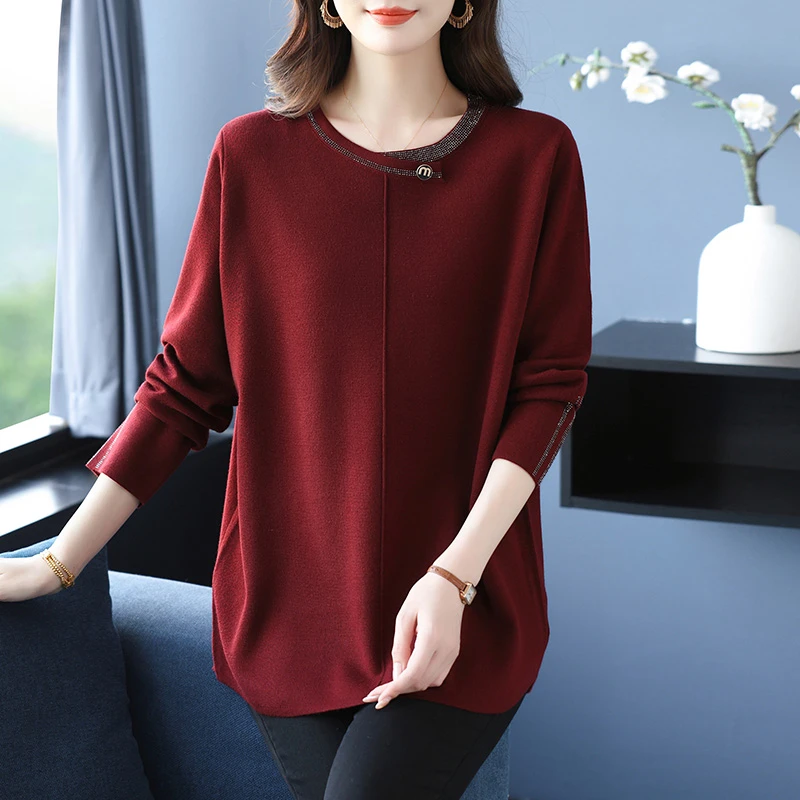 胖妈妈毛衣女秋冬2025新款时尚洋气针织打底衫冬季大码遮肚子上衣