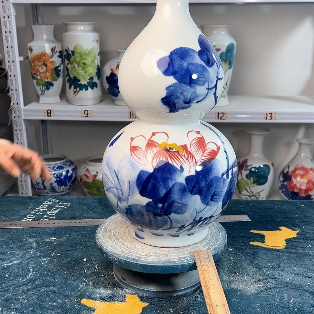 摆件景德镇陶瓷葫芦荷花