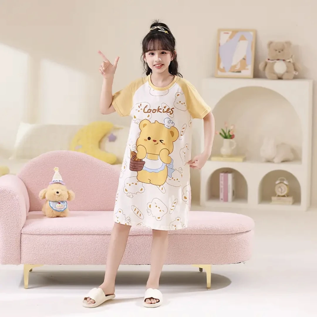 2025新款儿童睡裙夏季女童中长款短袖睡衣中大童公主小女孩家居服