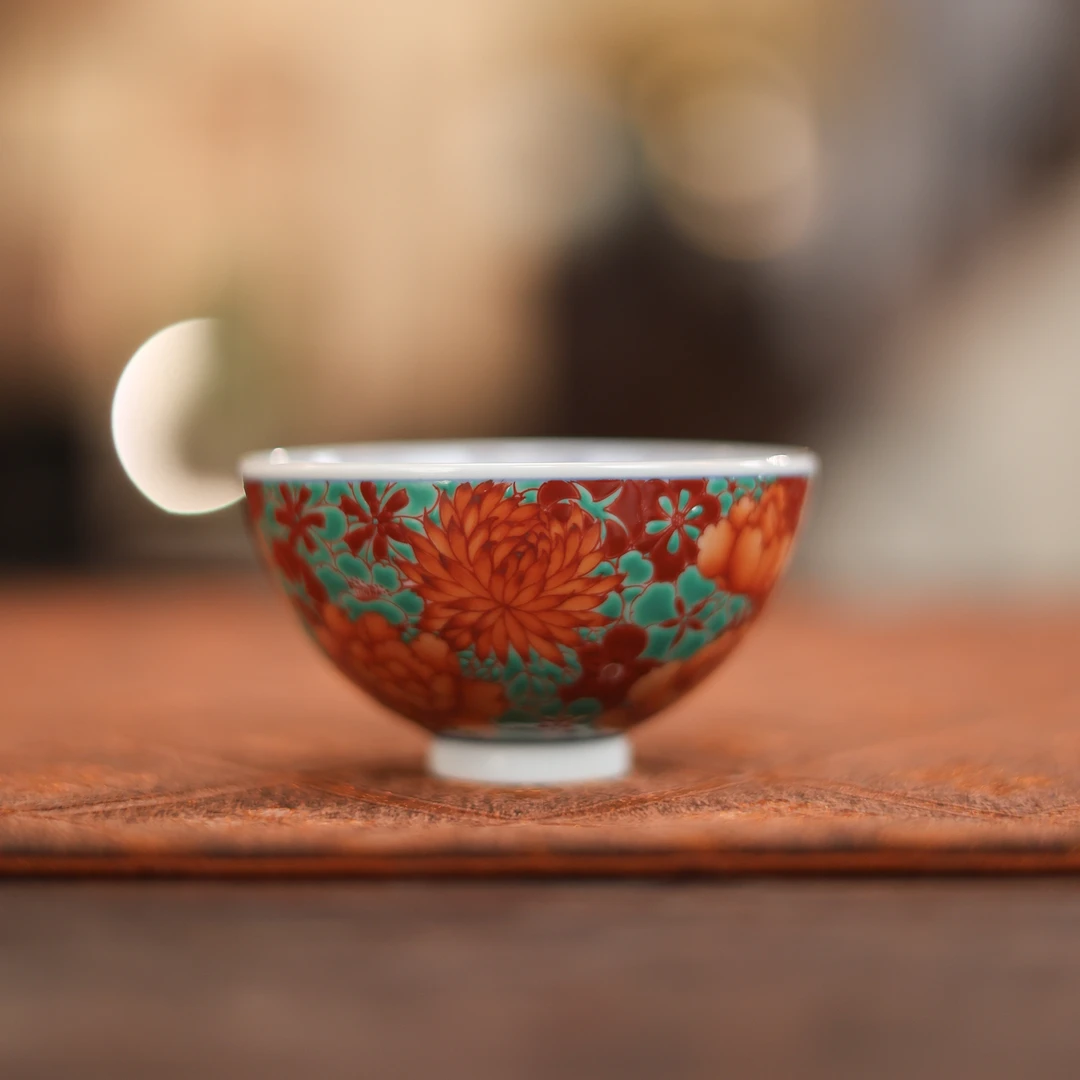 【汪汪器具】立勤堂红绿彩万花鸡心杯（新）（HLC-B-186）