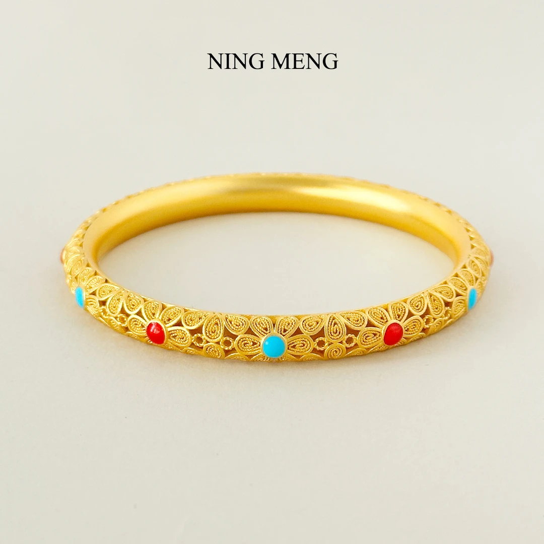 柠檬好萌 足银手镯 足银999.9精美宫廷皇后花丝镂空手镯