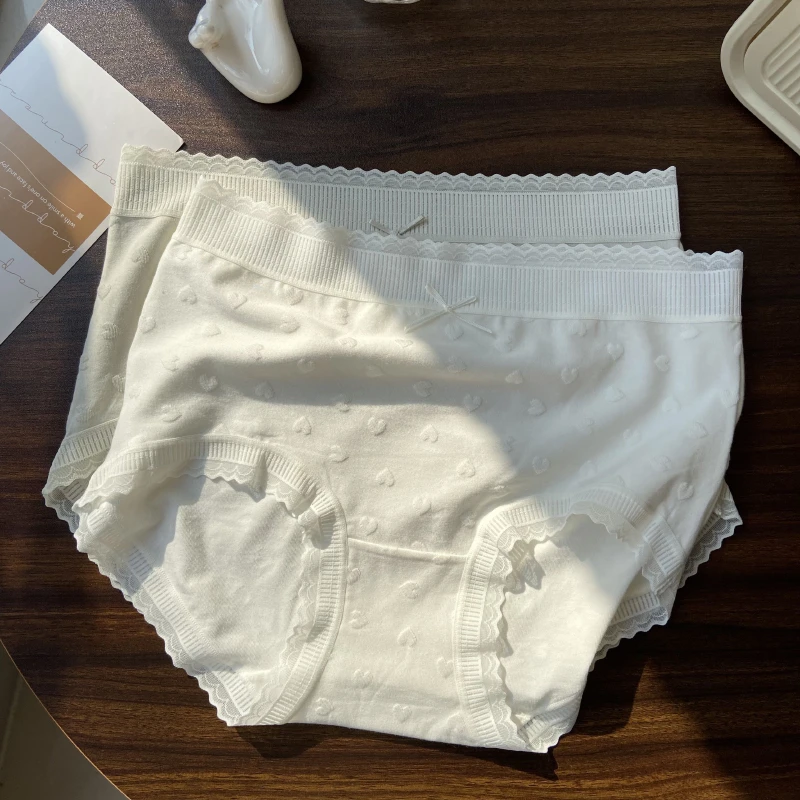 内裤女春秋包臀中腰爱心蕾丝边女士三角裤棉裆短裤2025新款少女