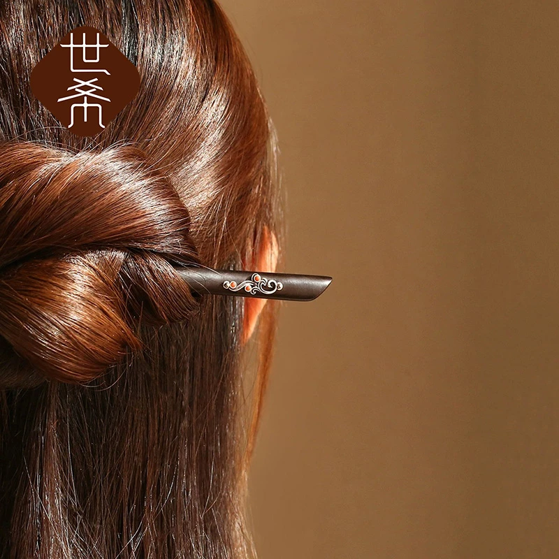 古风木质钗子中式盘发檀木发簪现代简约发钗簪子日常簪子日常款