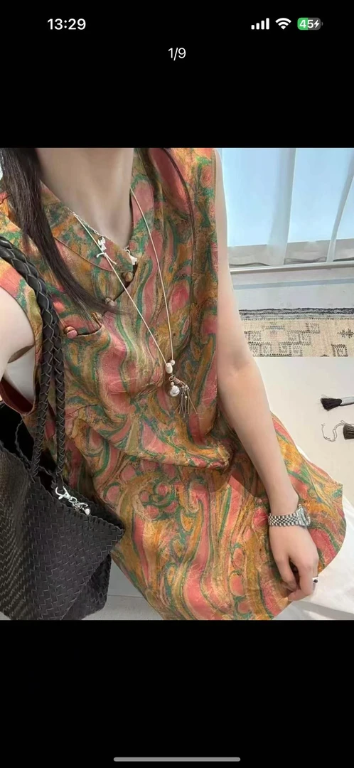 WTT-8823 高货夏款绝美新中式国风立领盘扣提花无袖马甲背心