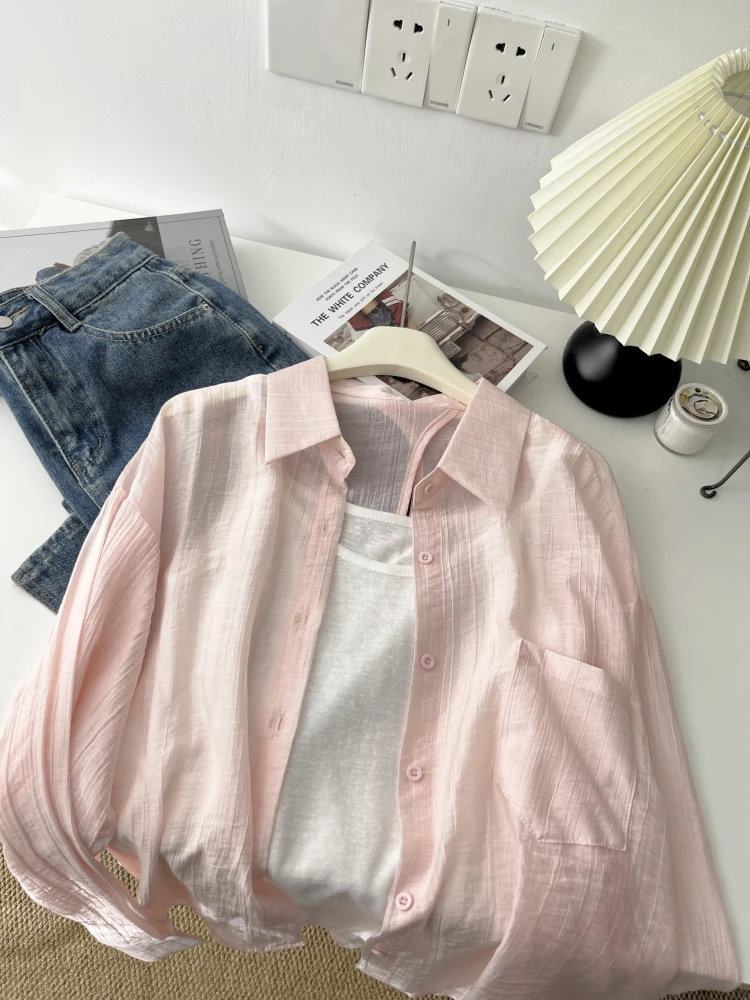 【薄款防晒衬衫女长袖2025新款夏宽松小众设计感后背开叉衬衣5559