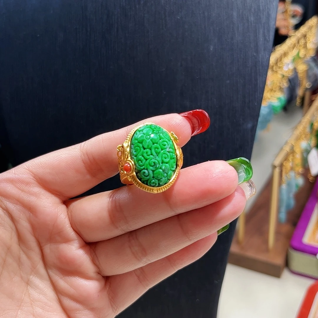 【闪购商品】翡翠戒指银S925镀金镶嵌福利