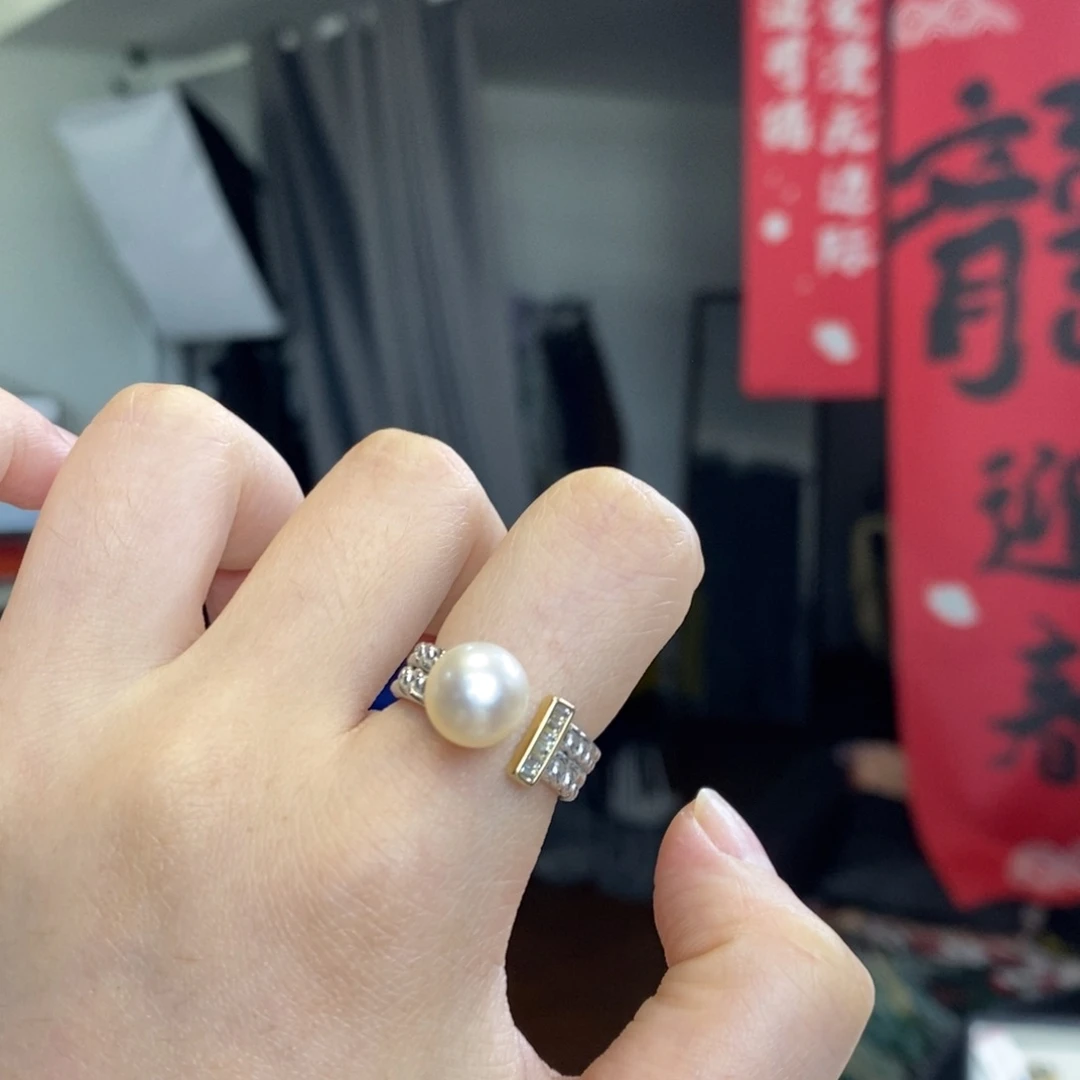 戒指海水珍珠银S925镶嵌微瑕