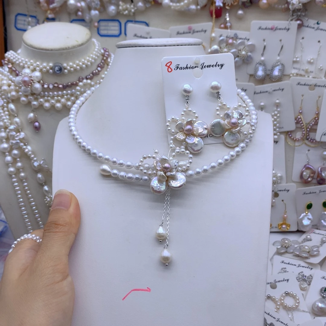 科***疗合金淡水珍珠耳饰项链