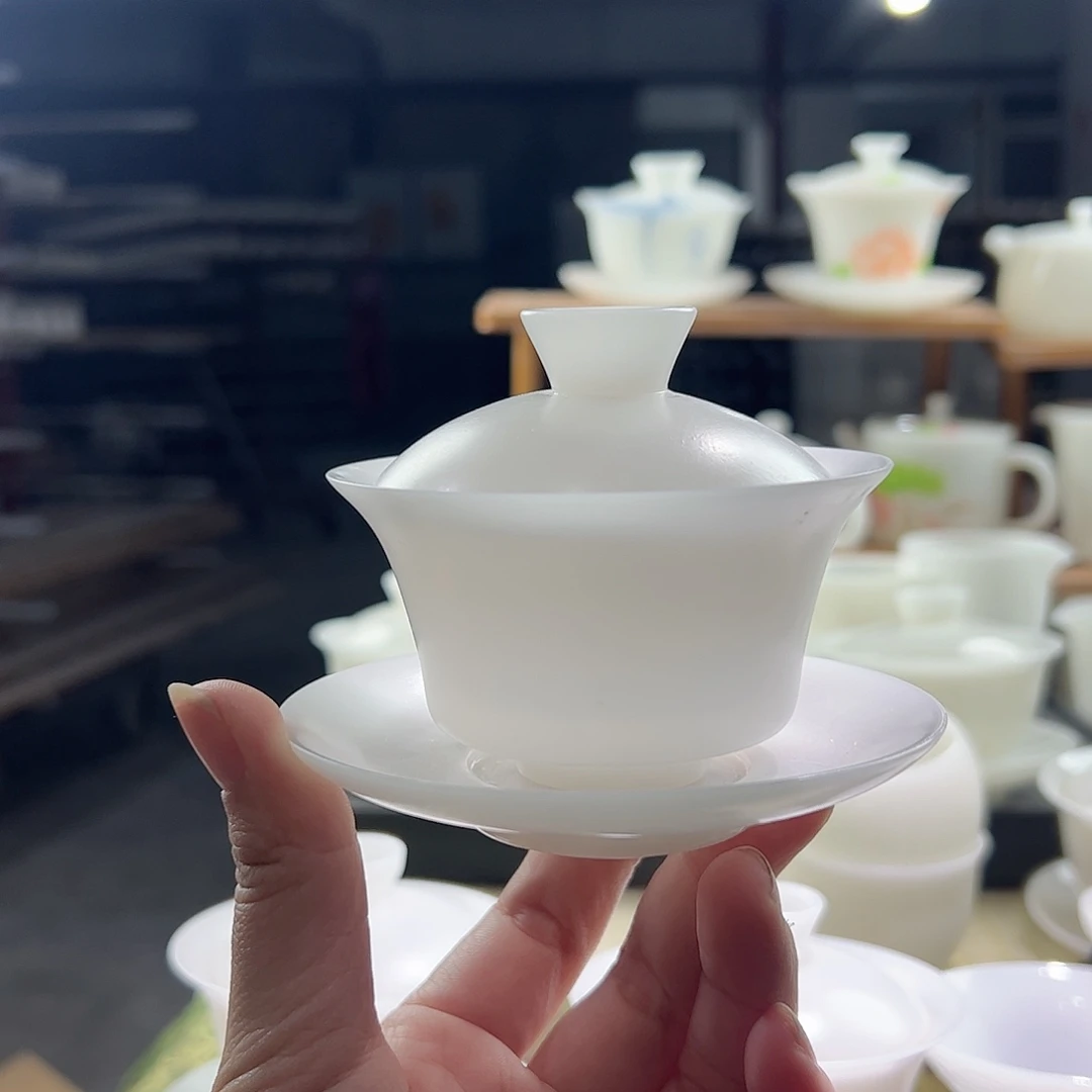 素烧璞玉小马蹄盖碗满容100ml盖下80ml