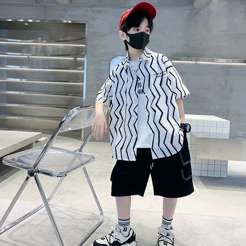 儿童装男童夏装套装2025新款夏季中大童酷帅气男孩短袖衬小孩衣服