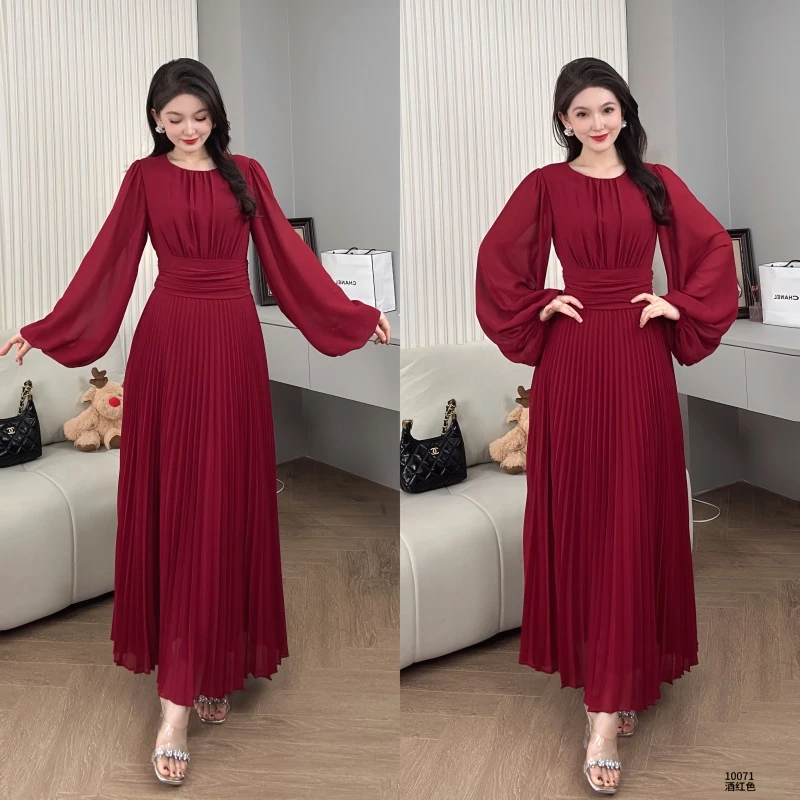 Saeda品牌女装新款气质珊瑚红荷叶大裙摆红色连衣裙YF10071