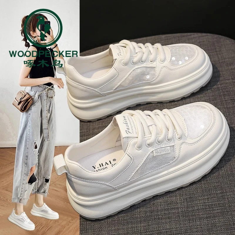 啄木鸟时尚小白鞋女夏季新款网面韩版学生板鞋百搭休闲运动鞋女式
